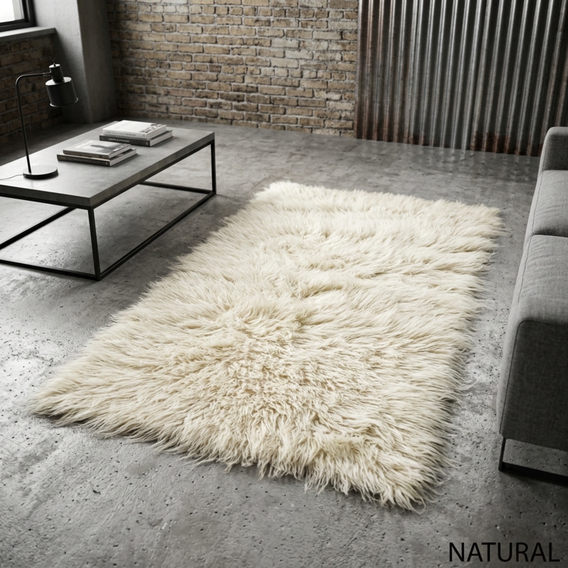 Area Rug Long Fibers Flokati Shag Matte Finish High Pile Texture