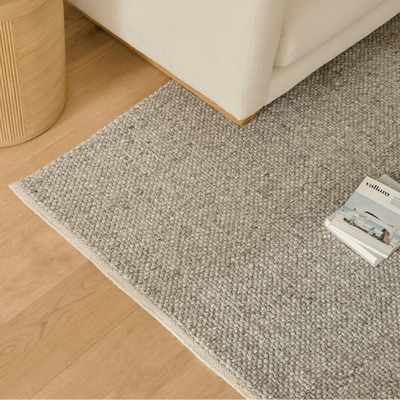 Area Rug Looped Texture Fog Gray Hand-Woven Look Minimalist