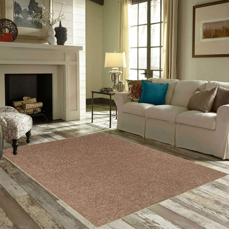 Area Rug, Low Pile Mocha Brown, Pet-Friendly Texture