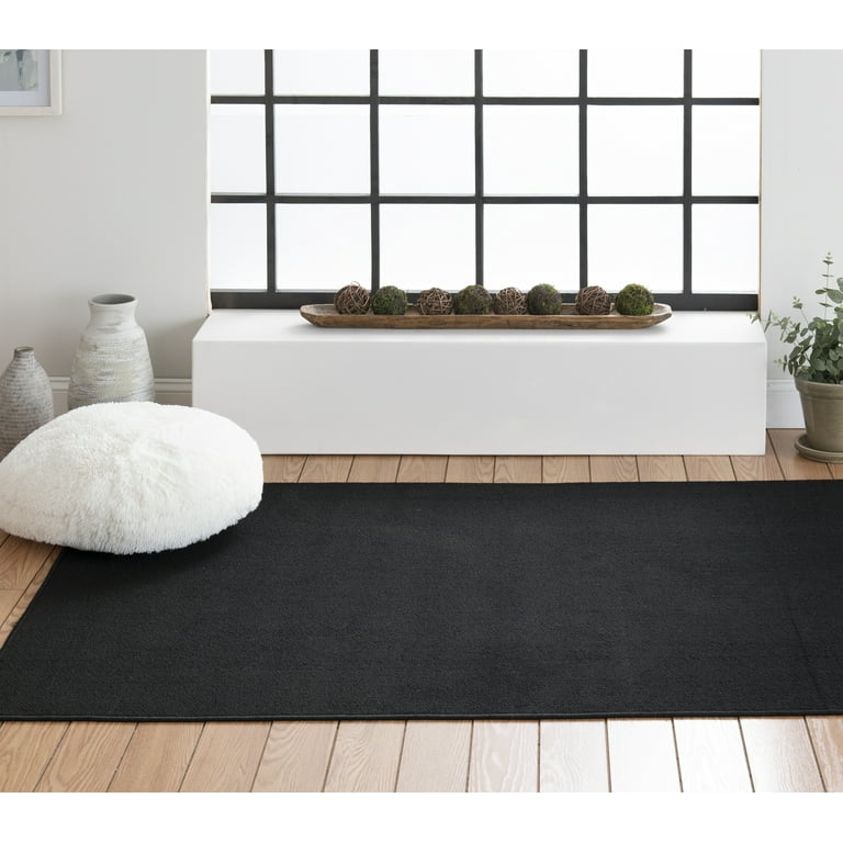 Area Rug Low Pile Solid Black Matte Finish
