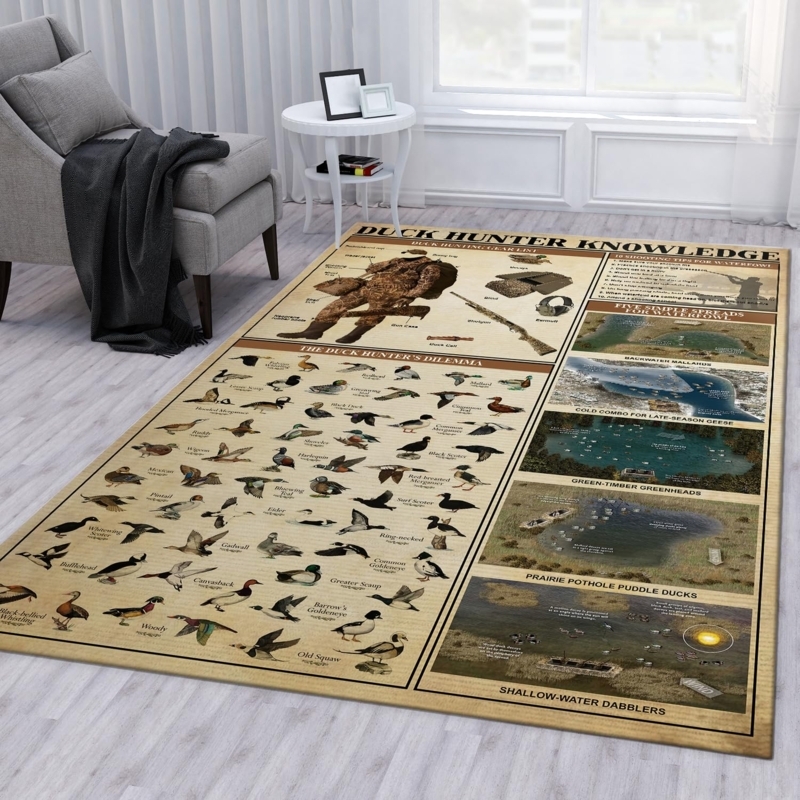 Area Rug Mallard Motif Wood Plank Border Rustic Cabin Decor