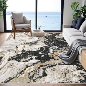Area Rug Marble Pattern Black & White, Low Pile Minimalist