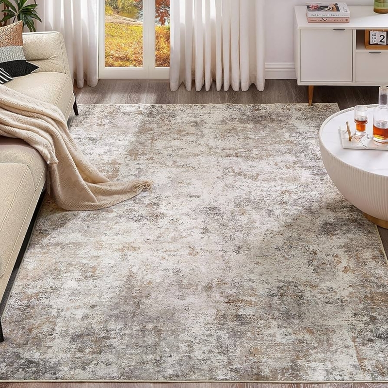 Area Rug Marbled Pattern Neutral Palette Minimalist
