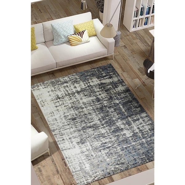 Area Rug Marbled Watercolor Design Cool Gray Contemporary Abstract