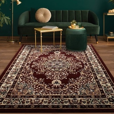 Area Rug Maroon Traditional Oriental Medallion Fringeless