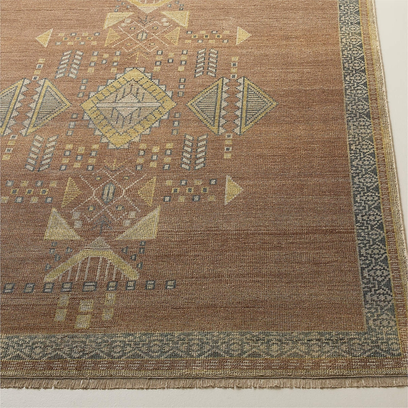 Area Rug Mauve Hand-Knotted Wool Loop Pile Textured
