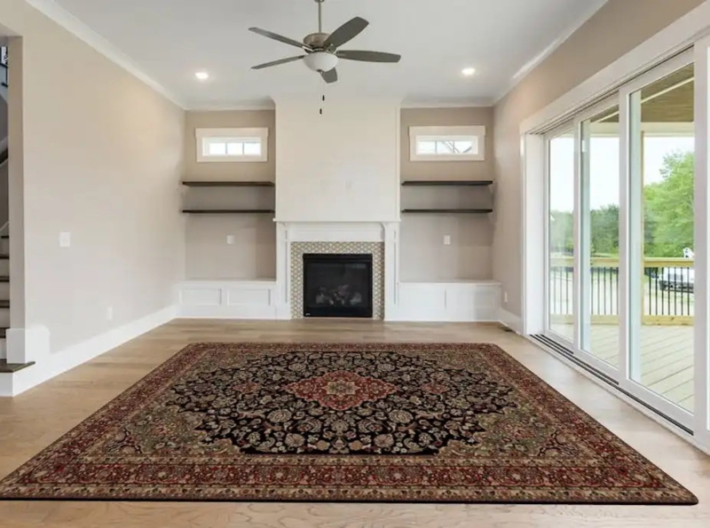 Area Rug Medallion Kashan Design High Contrast Black Field