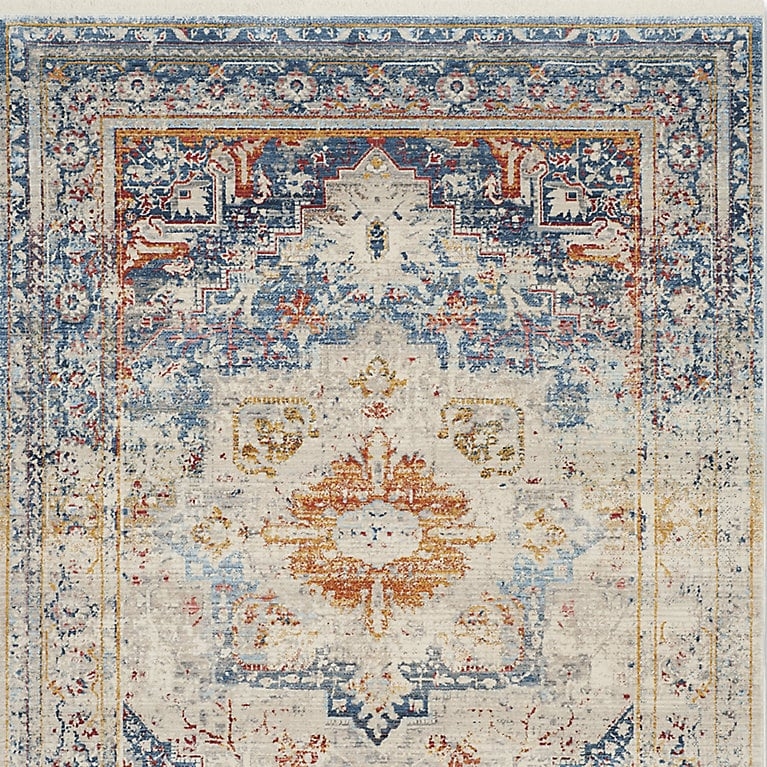Area Rug Medallion Pattern Coastal Traditional Woven Blue Tones