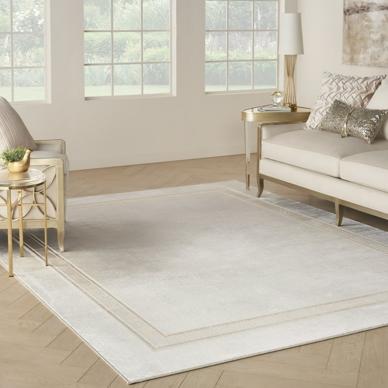 Area Rug Metallic Geometric Overlay Ivory High Low Geometric Rug