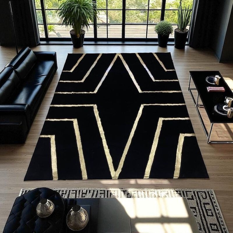 Area Rug Metallic Pattern Faux Fur Rectangular Lounge Rug