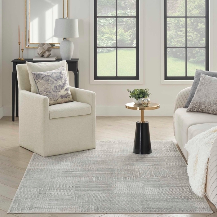 Area Rug Metallic Sheen Cool Grey Palette Abstract Pattern Glam Living Room Ideas