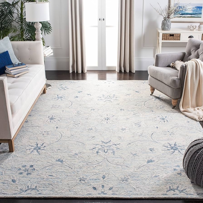Area Rug Micro-Loop Pile Trellis Light Blue, Coastal Living Room Rug