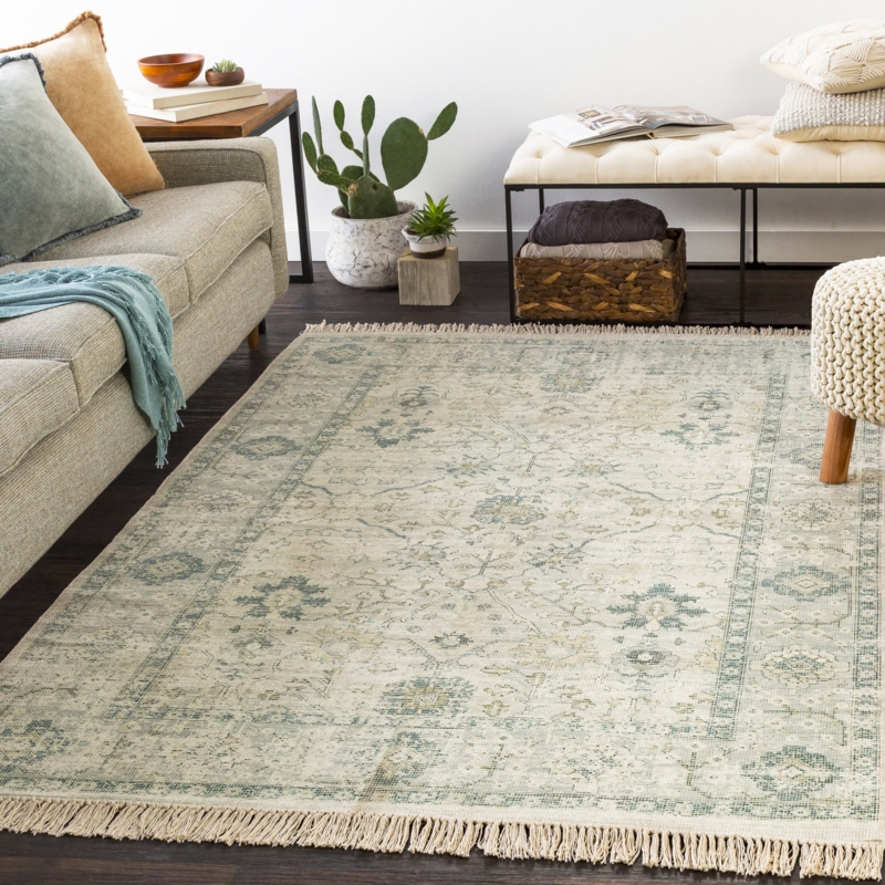 Area Rug Mid Century Modern Sage Green Oriental Inspired Flatweave