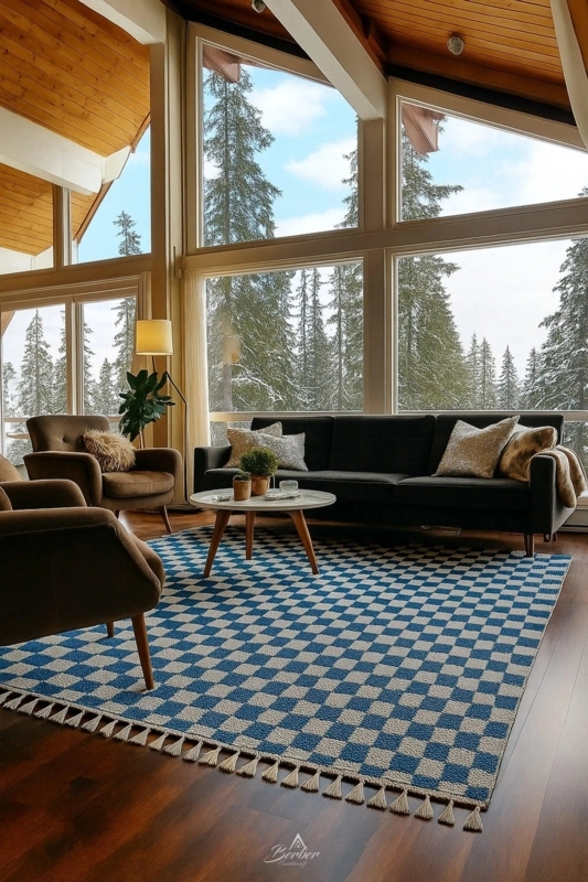 Area Rug: Midnight Blue Cream Plush Texture Hand Woven Look Style