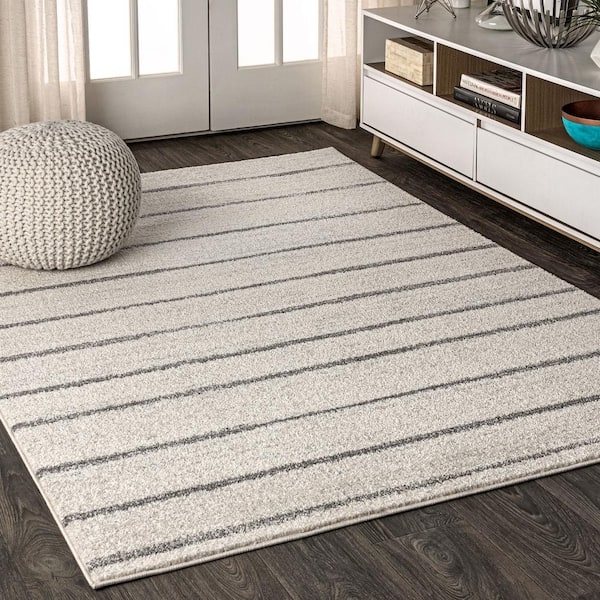 Area Rug Minimalist Cream Stripes Varying Width Style