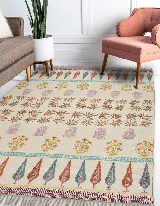 Area Rug Minimalist Geometric Linear Motif Scandinavian Cream