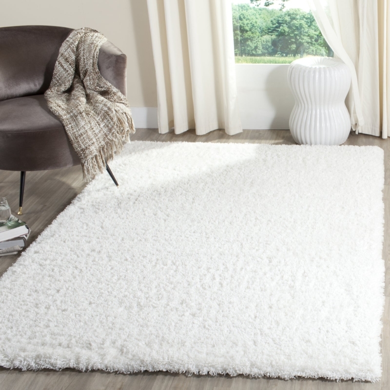 Area Rug Minimalist Geometric Lines High Pile White Shag Rug Living Room