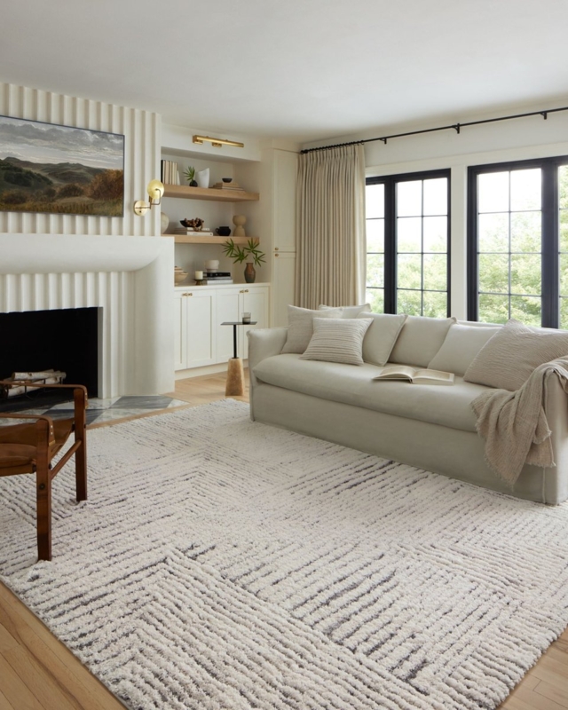 Area Rug Minimalist Lattice High Pile Shaggy Cozy Living Room Shag Rug