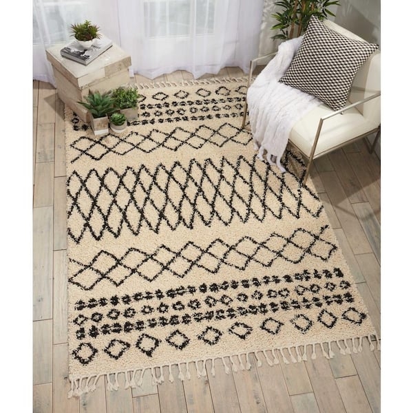 Area Rug: Minimalist Linear Texture, Low Pile, Neutral Palette Cream.