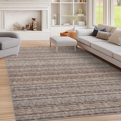 Area Rug Minimalist Scandinavian Cream Thin Stripe Decor