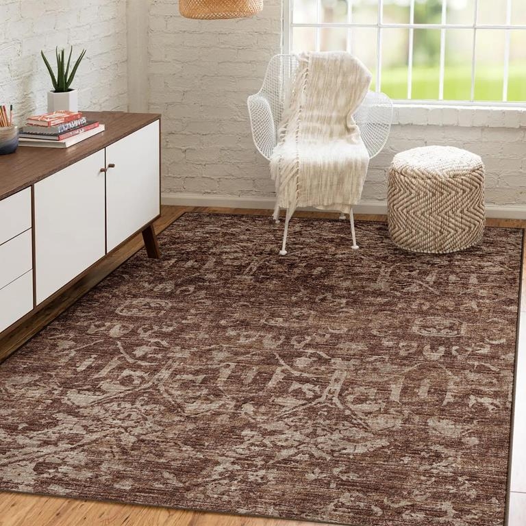 Area Rug Mink Gray Distressed Abstract Neutral Living Room Rug