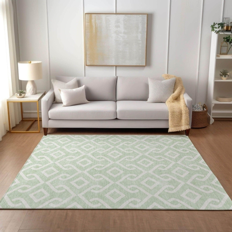 Area Rug, Mint Green Geometric Outdoor, Pet-Friendly, Lattice