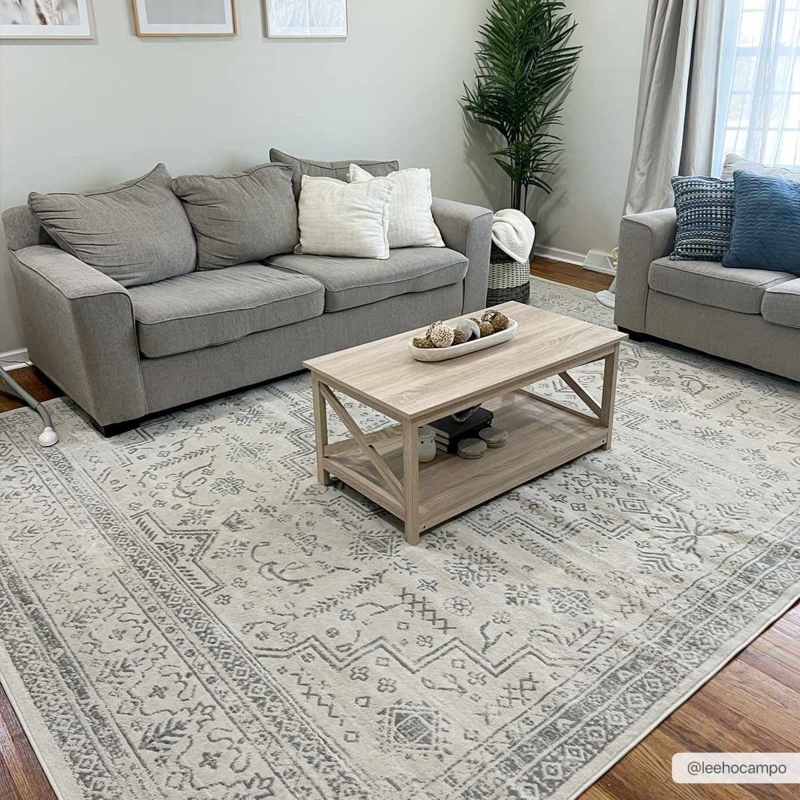 Area Rug Modern Abstract Ivory Distressed Pattern Style