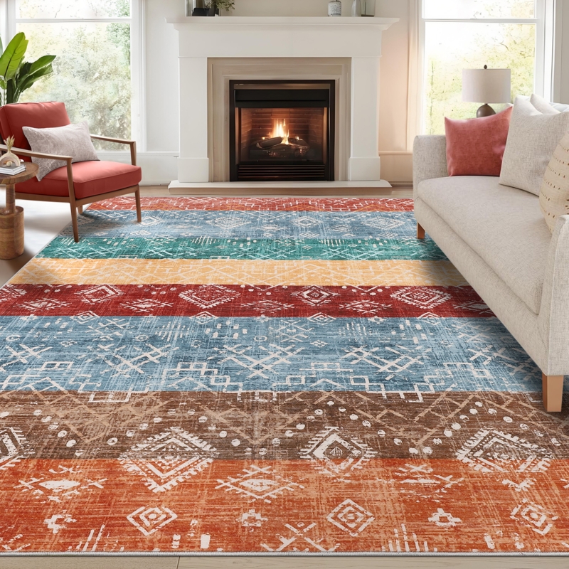 Area Rug Modern Blue And Orange Rug Bold Geometric Graphics Abstract