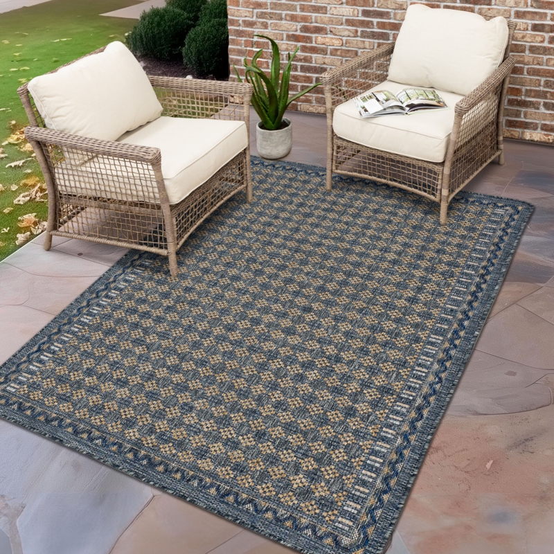 Area Rug, Modern Blue Linear Pattern, Fade Resistant, Geometric