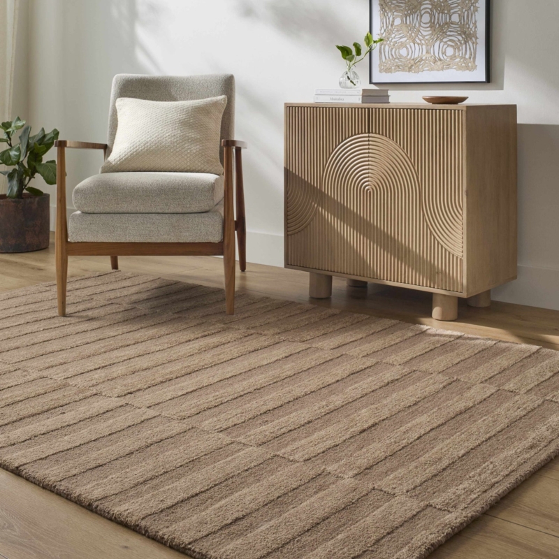 Area Rug Modern Broken Stripe Warm Brown Transitional Decor