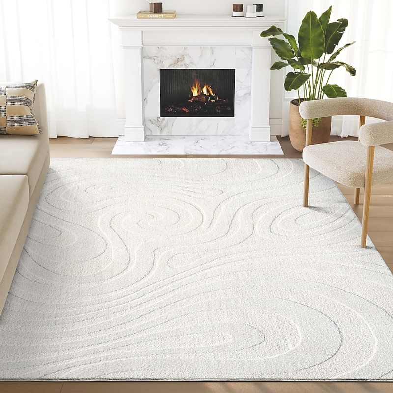 Area Rug Modern Cream Abstract Area Rug Fluid Organic Swirls Wavy