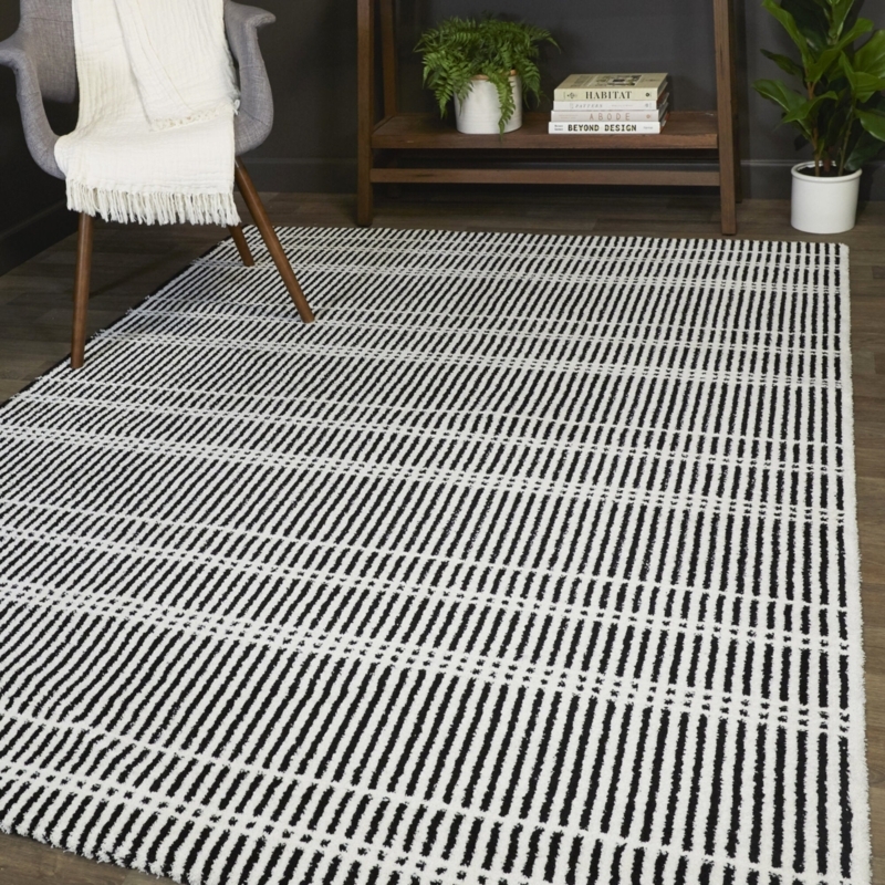 Area Rug Modern Earthy Tones Broken Stripe Flatweave Decor