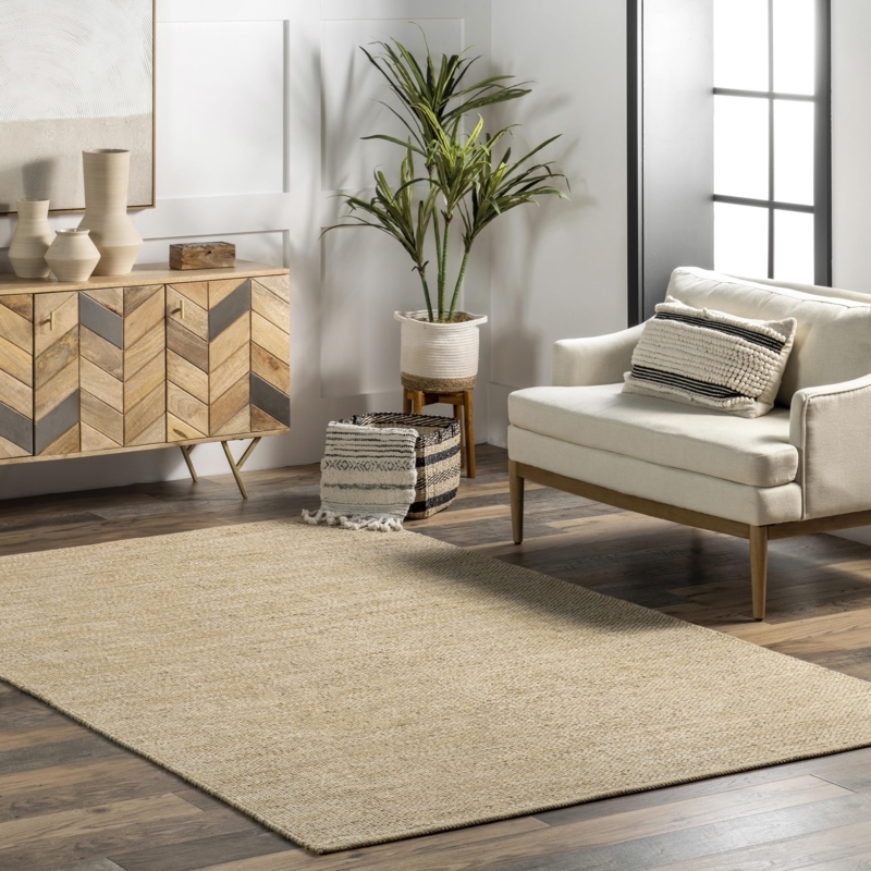 Area Rug Modern Farmhouse Ribbed Woven Texture Tasseled Fringe Beige