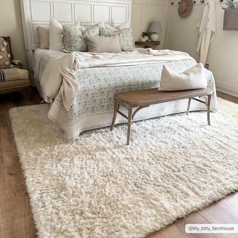 Area Rug: Modern Farmhouse Shiplap Decor Plush Cream Shag