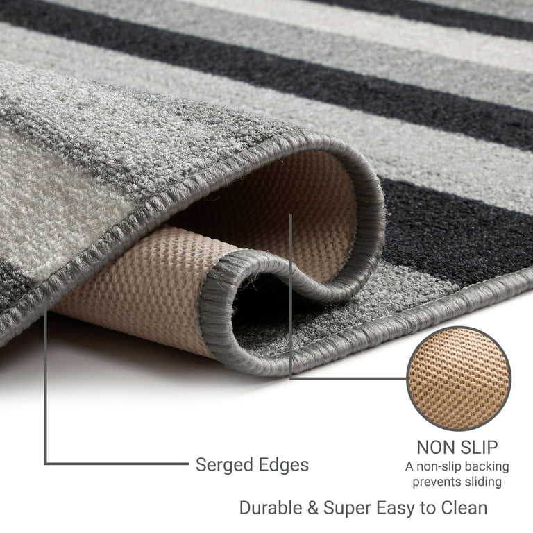 Area Rug Modern Grey Striped Multi Tonal Thin Low Pile Minimalist