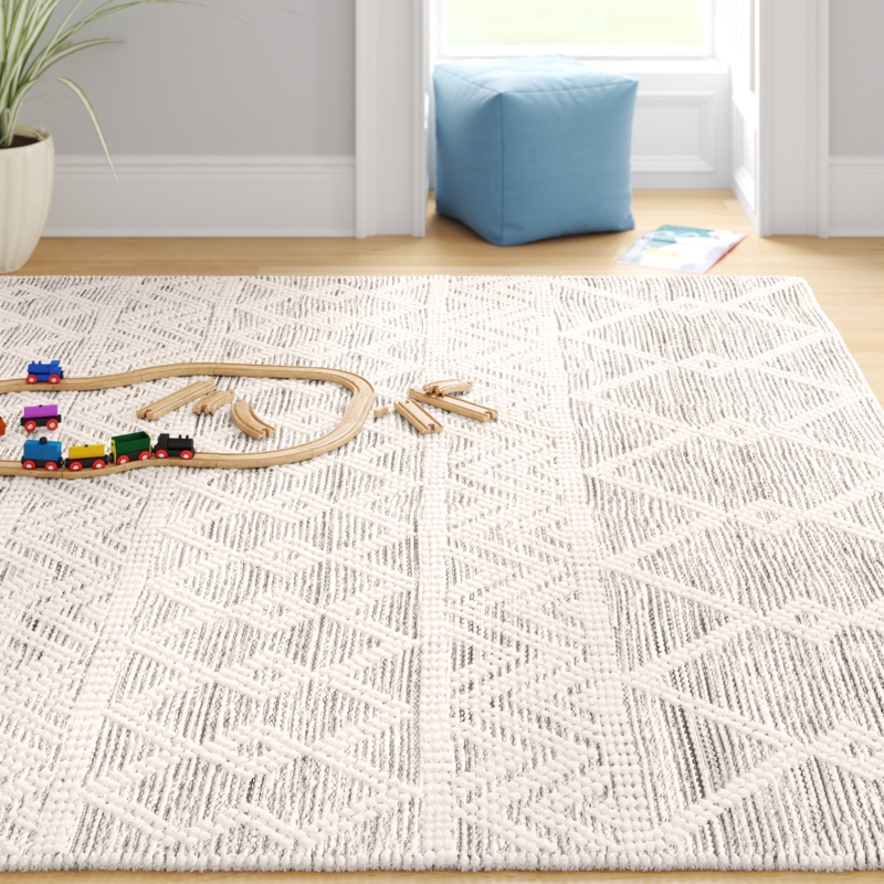 Area Rug Modern Moroccan Diamond Trellis Flatweave in Charcoal Cream