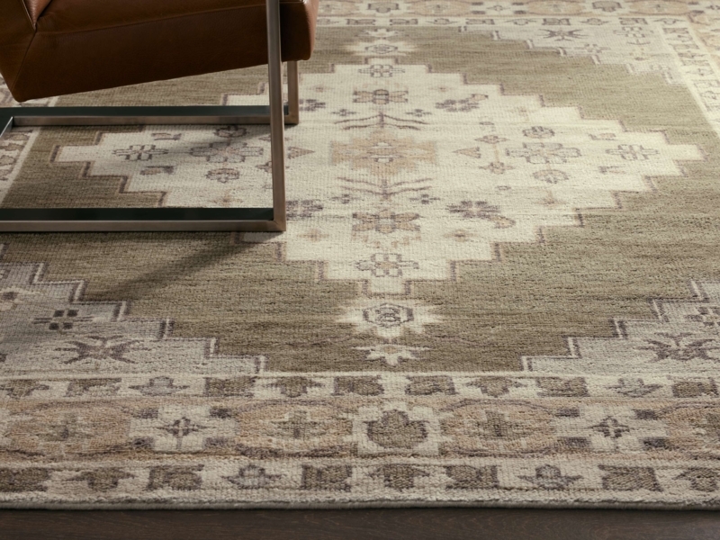 Area Rug Modern Organic Off-White Subtle Linear Grid Wool