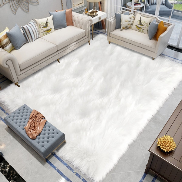Area Rug Modern Shaggy Faux Fur High Pile Rectangular Thick Plush