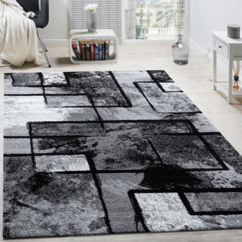 Area Rug Monochrome Abstract Design Matte Finish Industrial Style