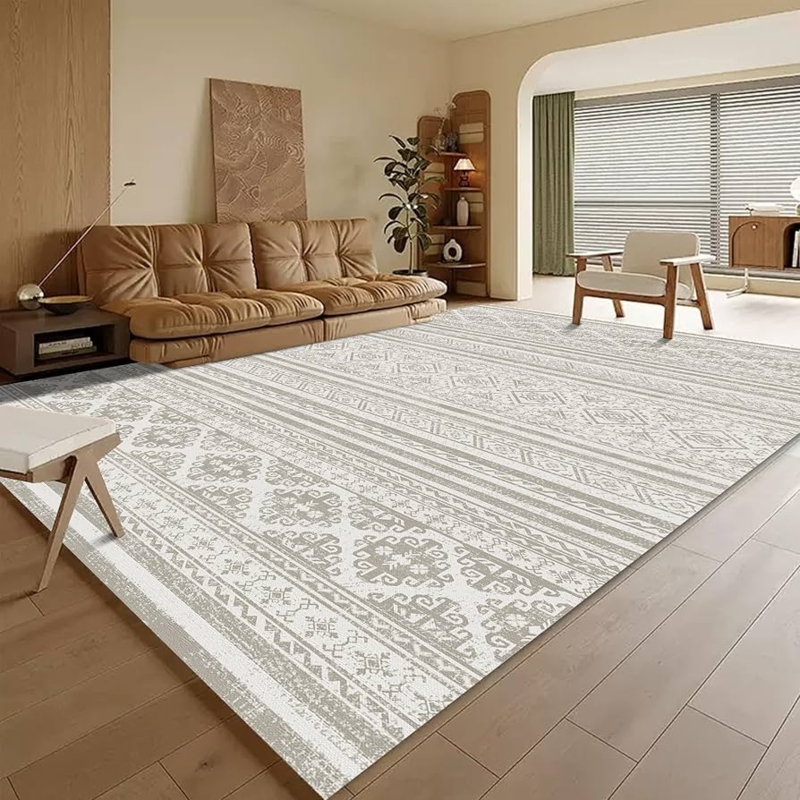 Area Rug Moroccan Trellis Distressed Grey Washable Modern Living