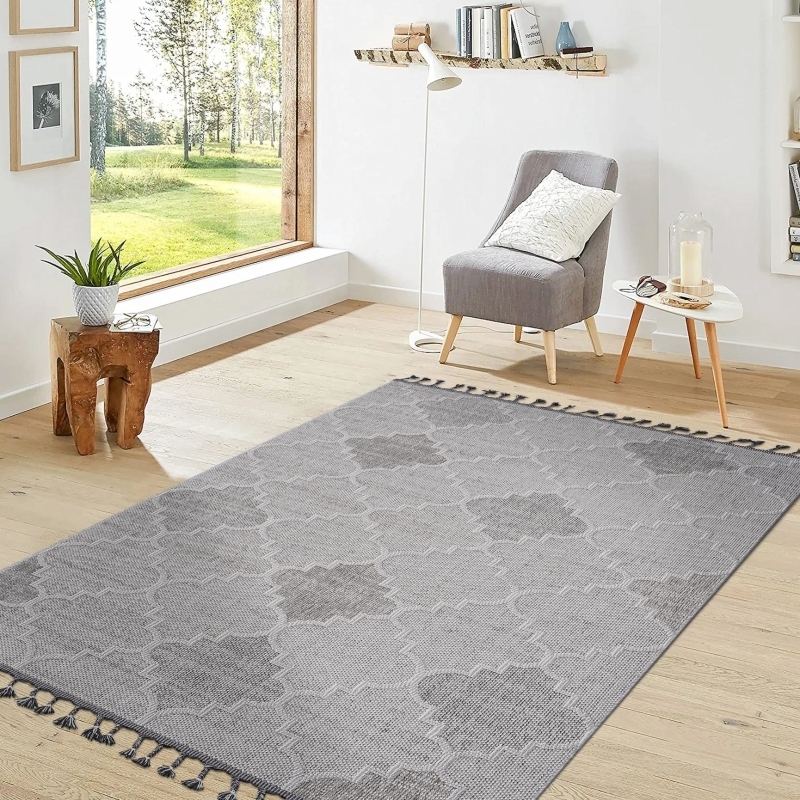 Area Rug Moroccan Trellis Gray White Modern Living Room