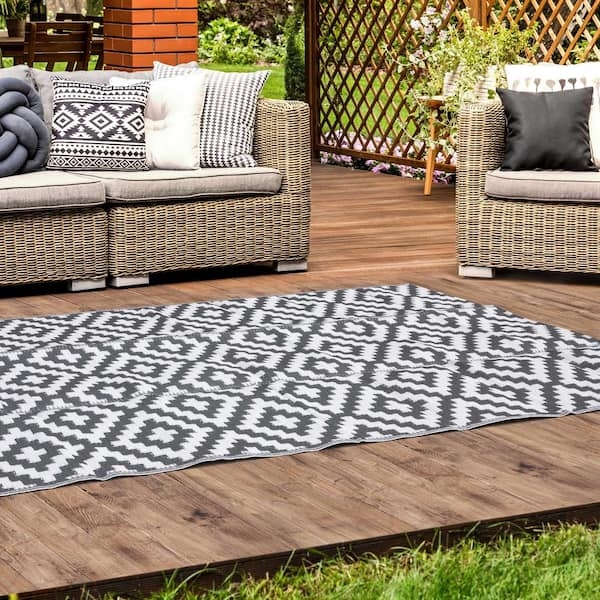 Area Rug Moroccan Trellis Outdoor Gray Large Scale Indoor Versatility