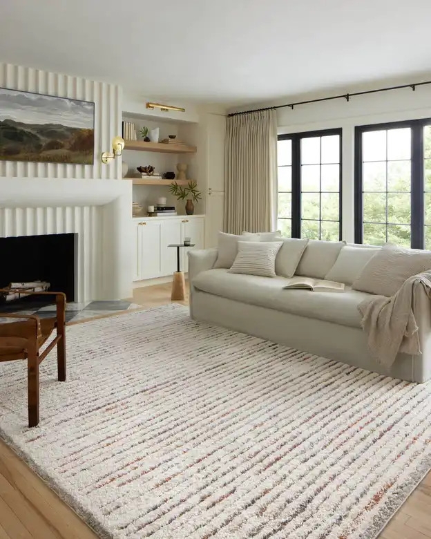 Area Rug: Mottled Multi-Color Flecks Pattern Ivory Shag