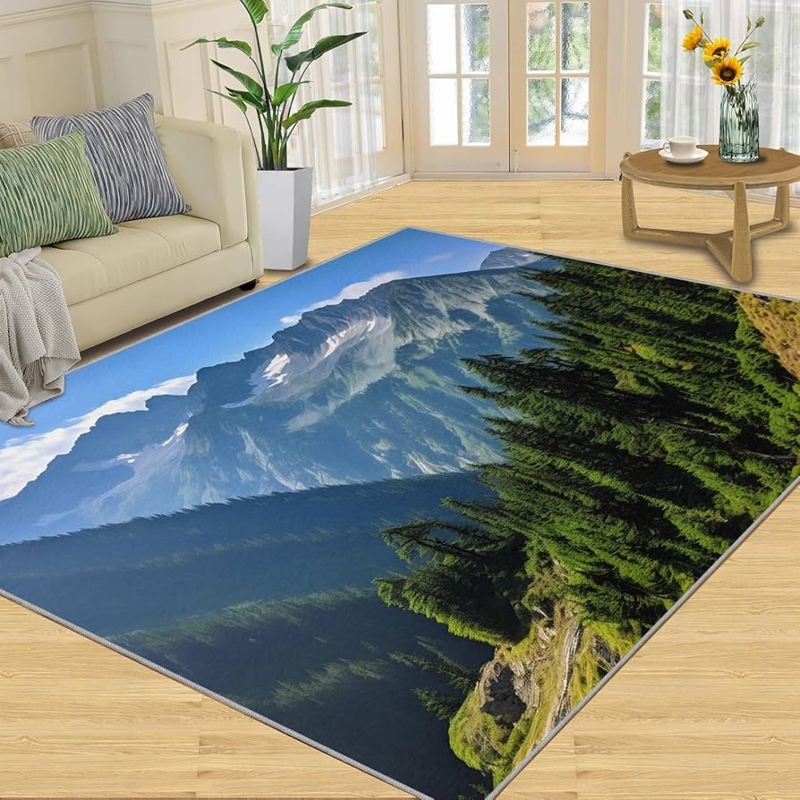 Area Rug Mountain Sunset Graphic Illustrative Washable