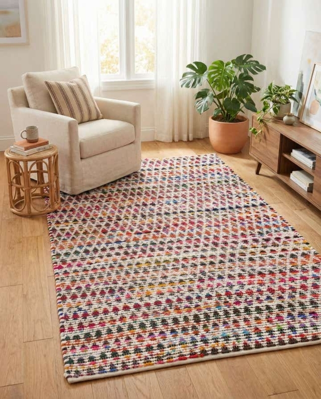 Area Rug Multi Colored Braided Chindi with Knotted Tassels