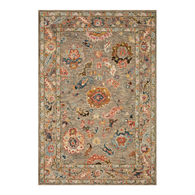 Area Rug Multicolor Floral Medallion Gray Traditional Hooked Wool