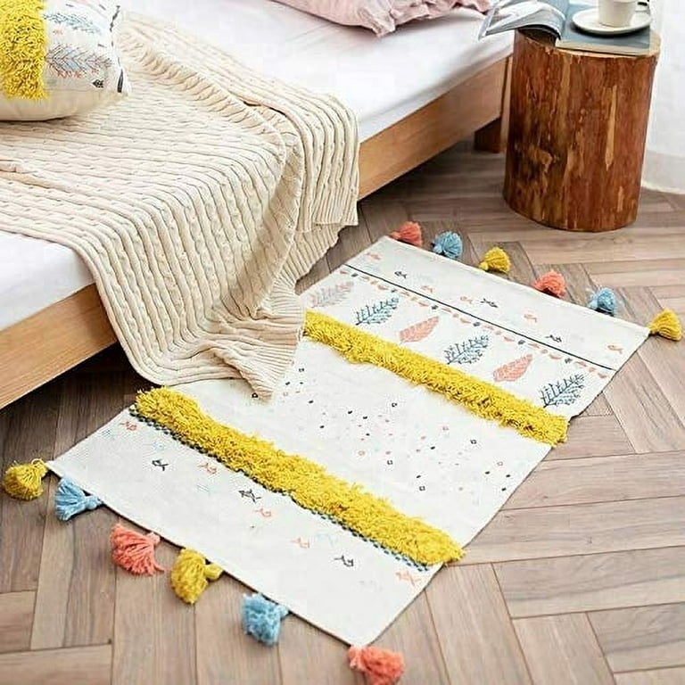 Area Rug Multicolor Fringe Tufted Texture Bohemian Geometric Small Space