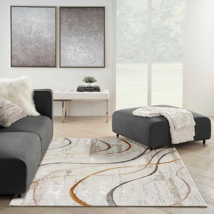 Area Rug Multicolor Ivory Base Painterly Abstract Pattern Living Room Design Ideas