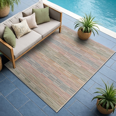 Area Rug, Multicolor Neutral Striped Pattern, Coastal Flatweave