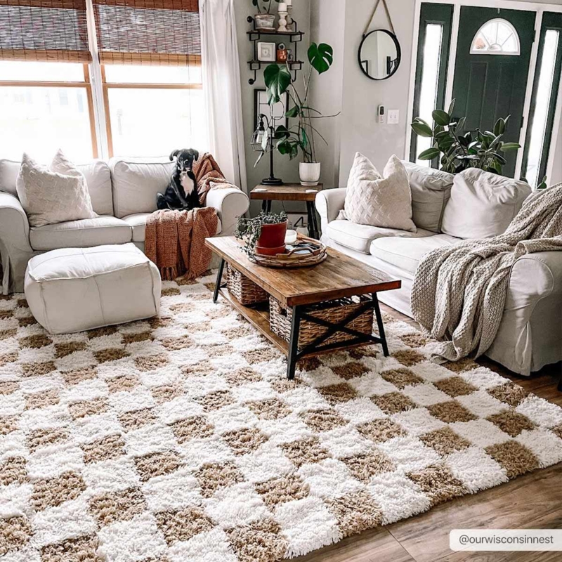 Area Rug: Mustard Yellow Check Woven Texture Modern Farmhouse Cozy